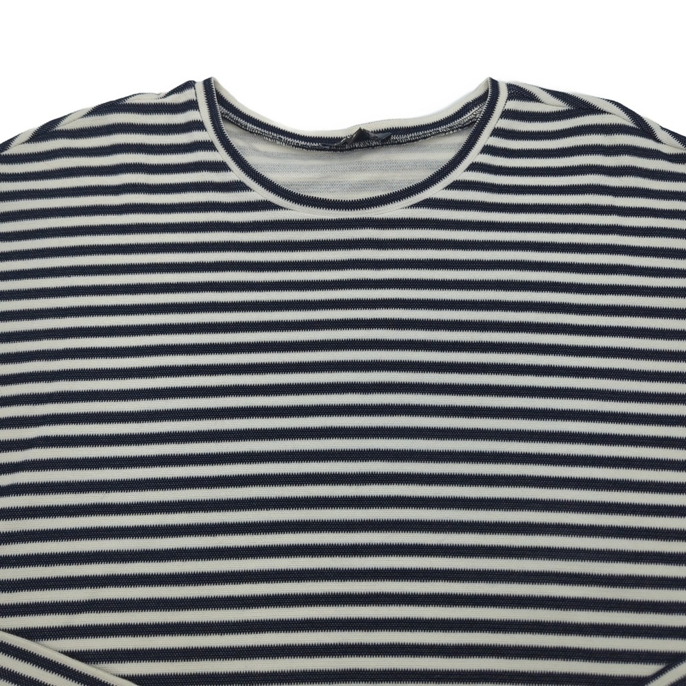Express Navy Blue White Striped Short Sleeve Tie Waist Knit Top Medium - Picture 4 of 6